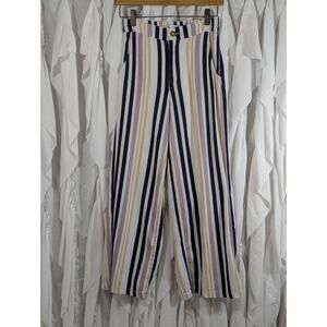 Hollister Striped Ultra High-Rise Wide Leg Cropped Cotton/Linen Lined Pants XS